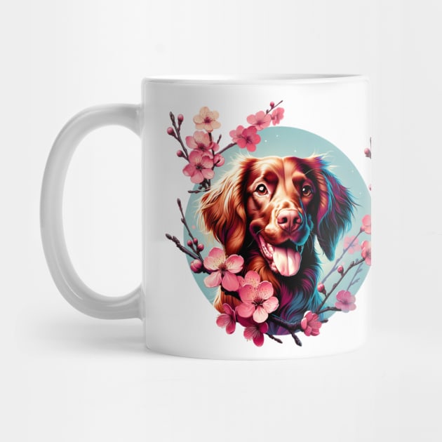 Joyful Boykin Spaniel Amidst Spring Cherry Blossoms by ArtRUs